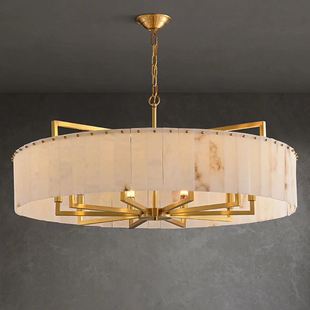 Elegant Modern Round White Stone Chandelier Living Room Image - 12