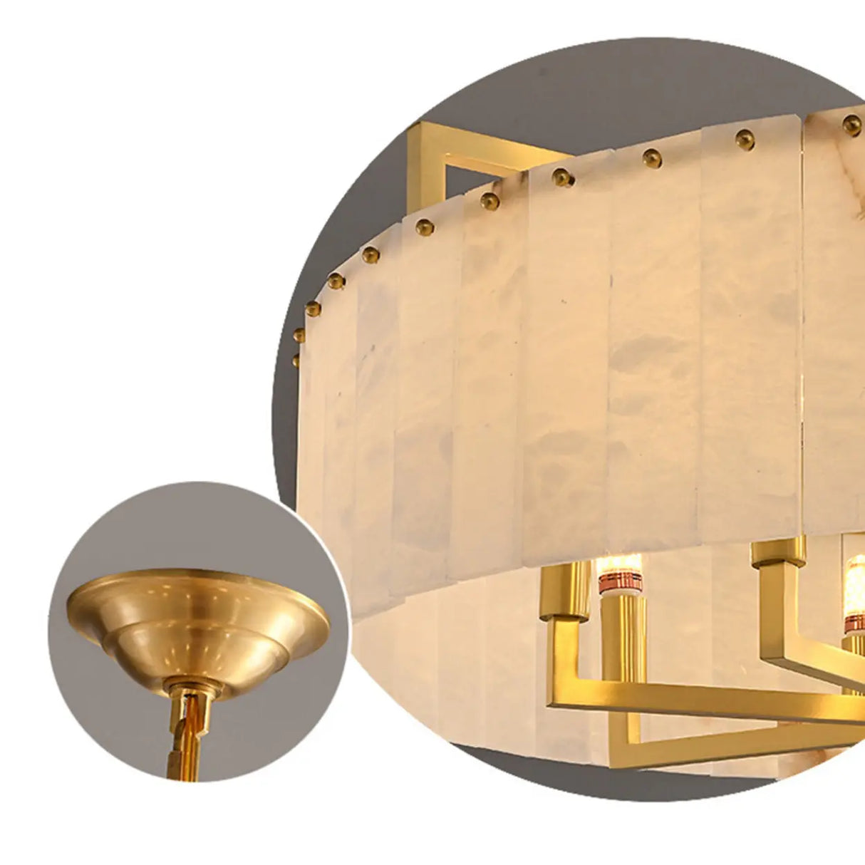 Elegant Modern Round White Stone Chandelier Living Room Image - 14