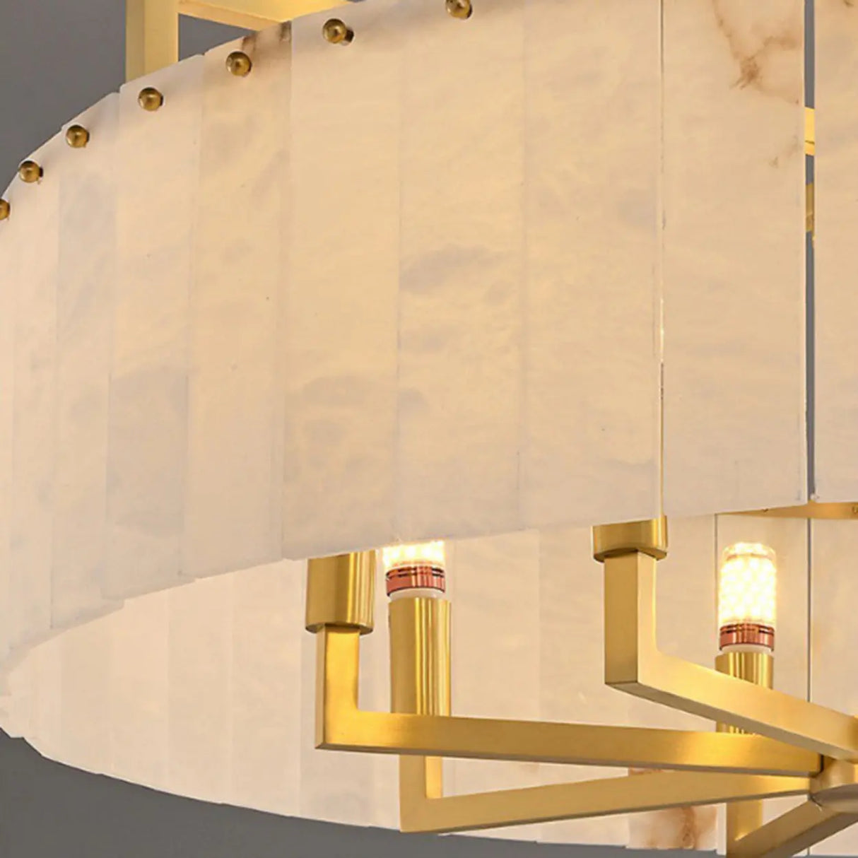 Elegant Modern Round White Stone Chandelier Living Room Image - 15