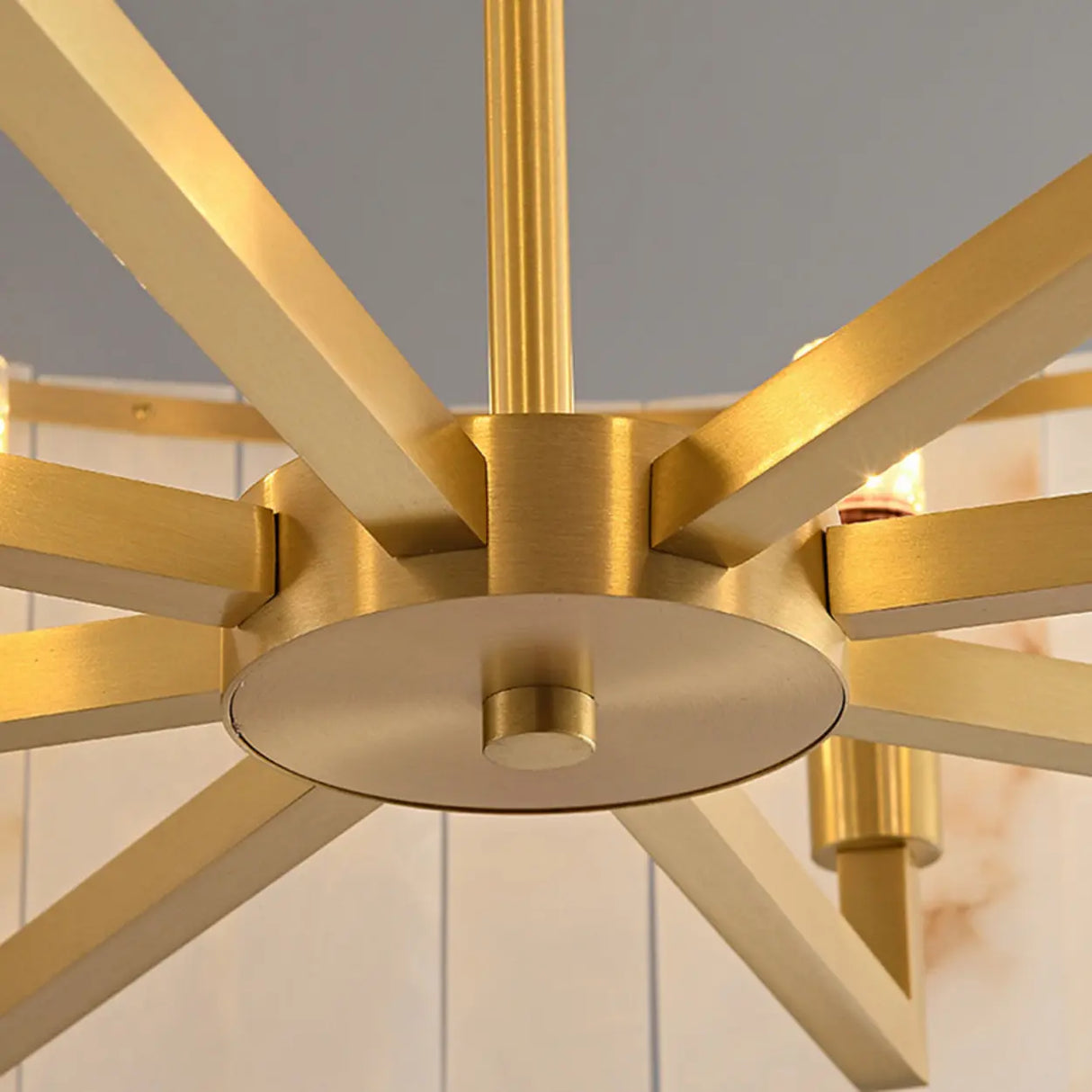 Elegant Modern Round White Stone Chandelier Living Room Image - 17