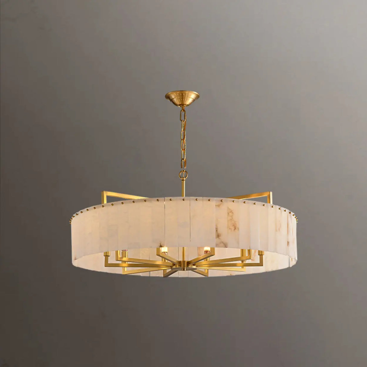 Elegant Modern Round White Stone Chandelier Living Room Image - 3