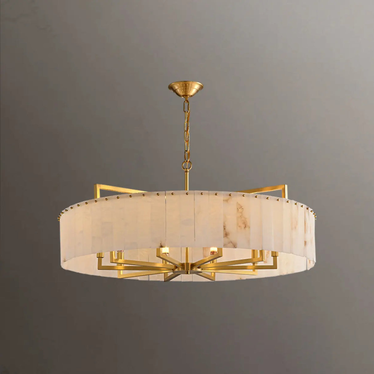 Elegant Modern Round White Stone Chandelier Living Room Image - 5