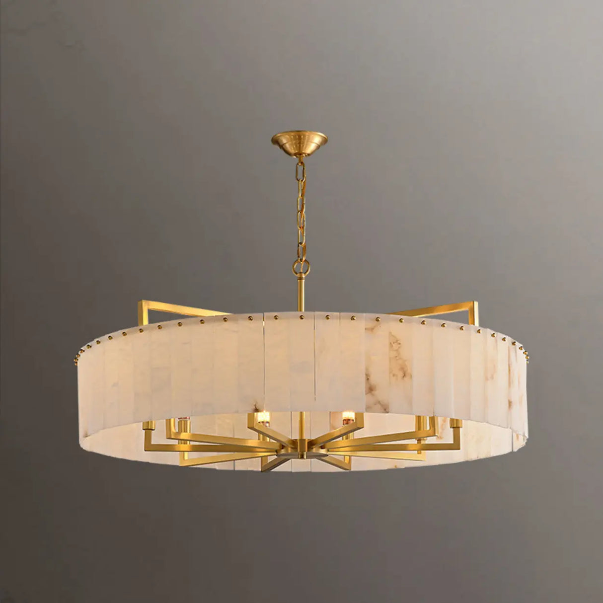 Elegant Modern Round White Stone Chandelier Living Room Image - 7