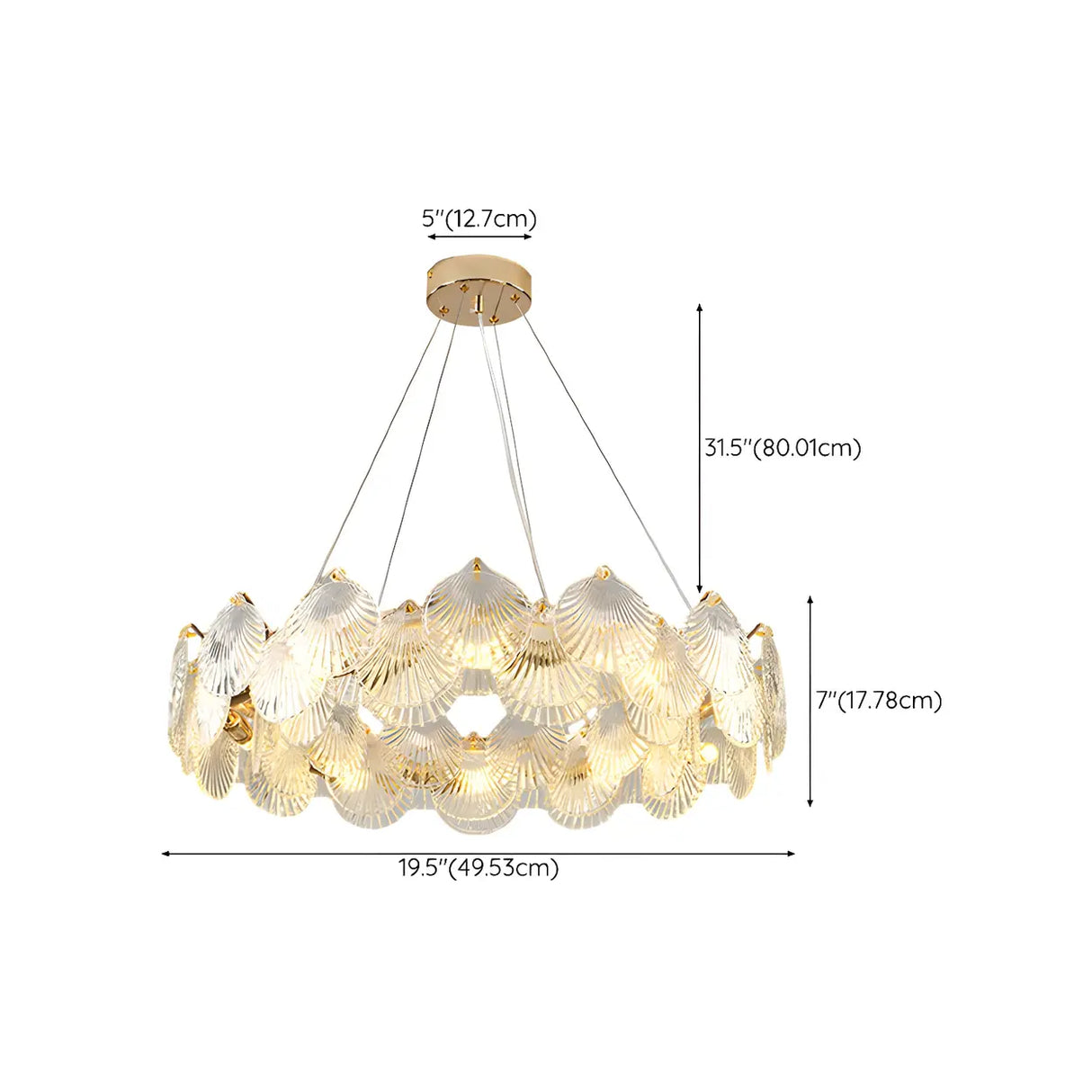 Elegant Modern Shell Clear Glass Circular Chandelier Bedroom Image - 16