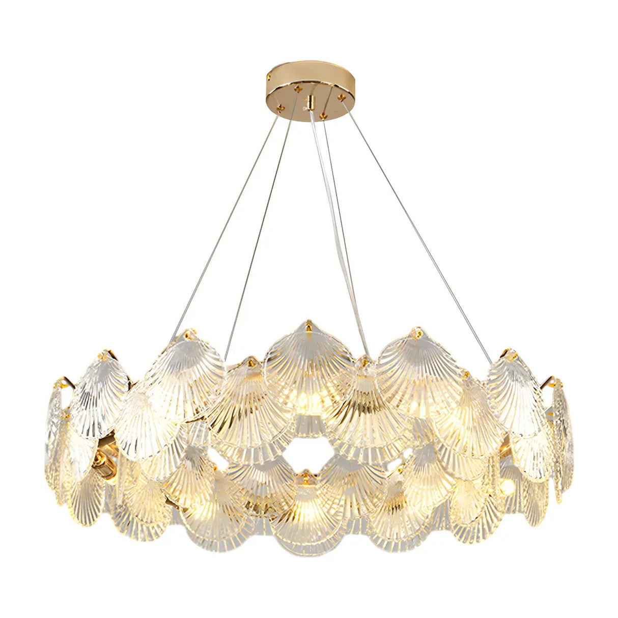 Elegant Modern Shell Clear Glass Circular Chandelier Bedroom Image - 5