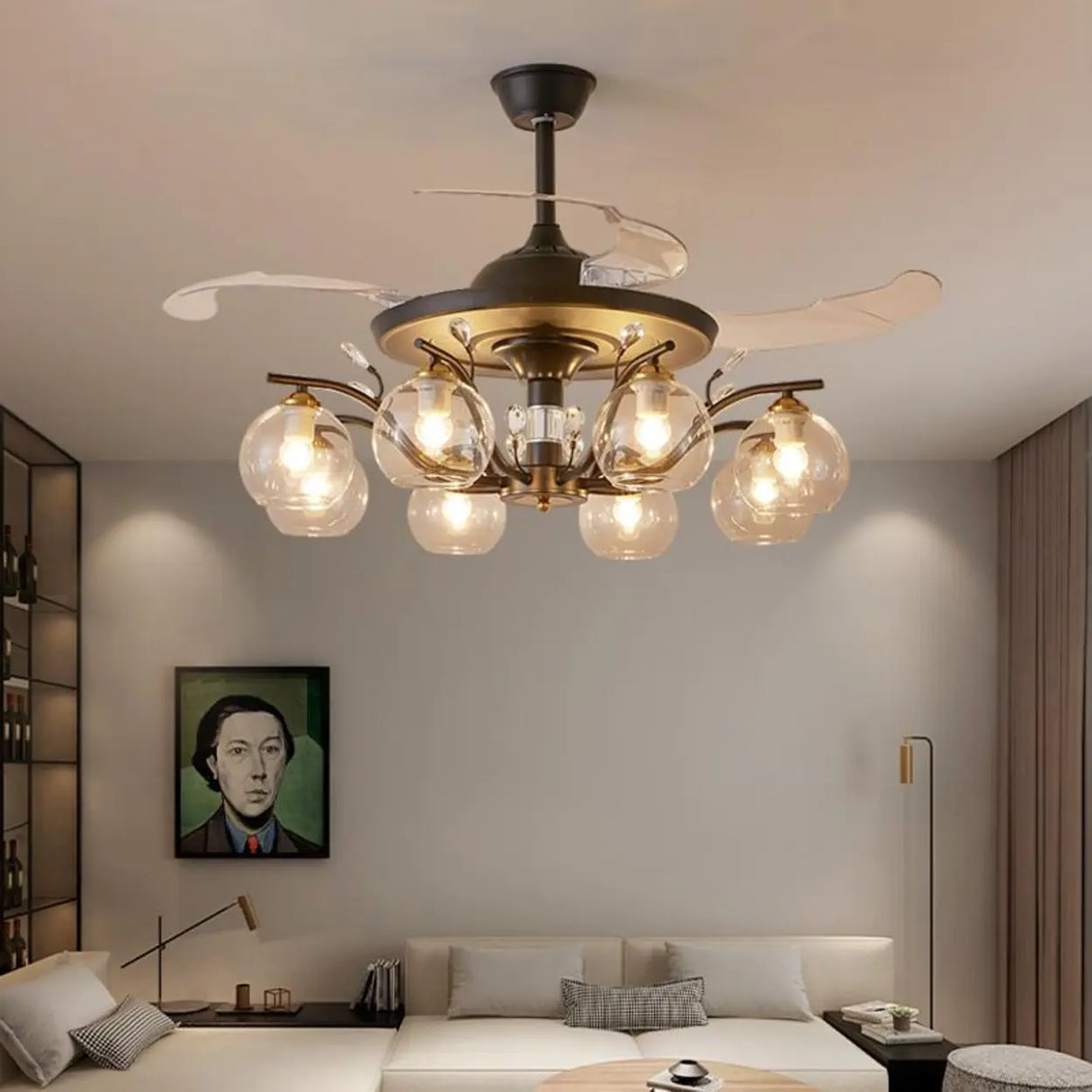 Elegant Multi-Light Glass Cover Chandelier Fan Lights Image - 1