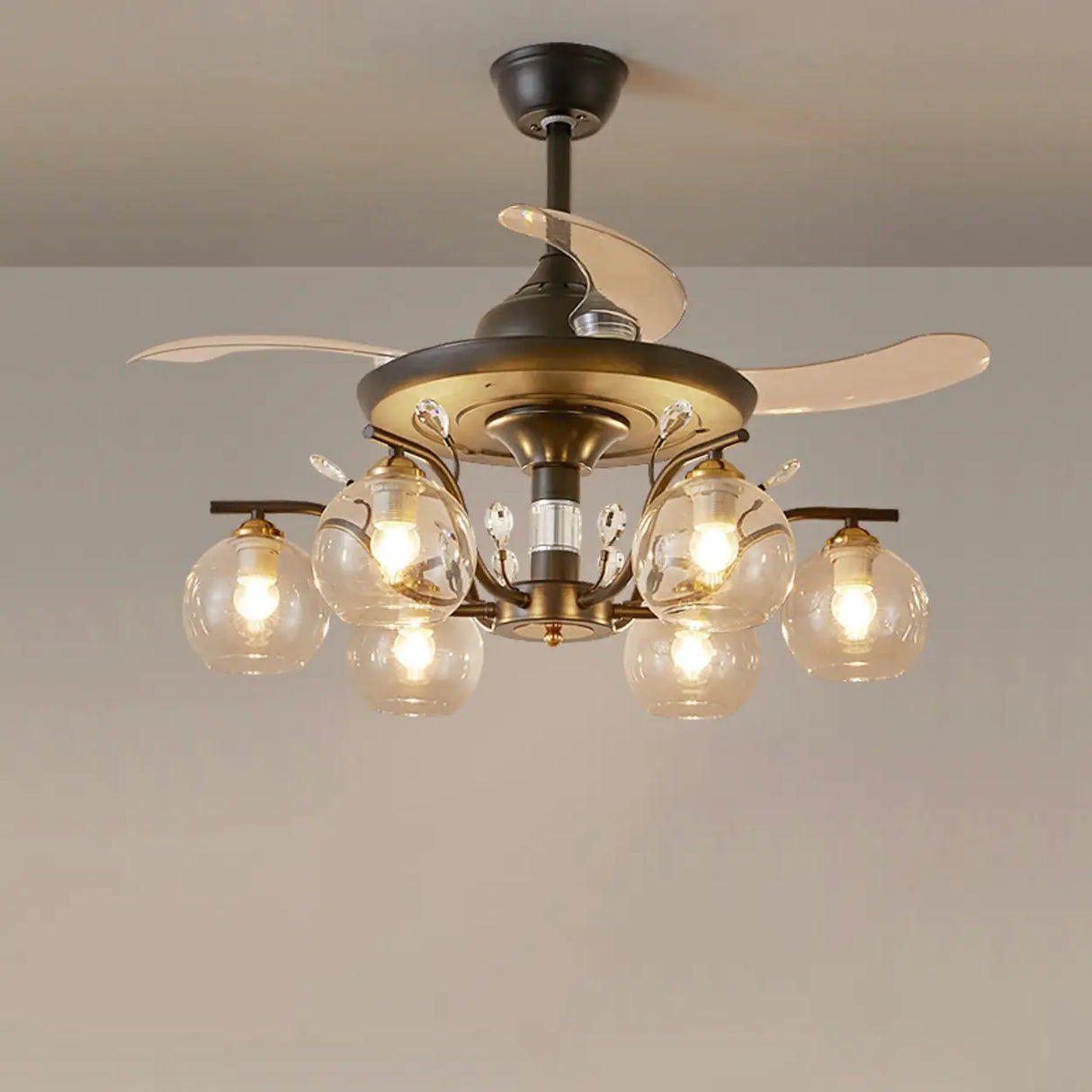 Elegant Multi-Light Glass Cover Chandelier Fan Lights Image - 5