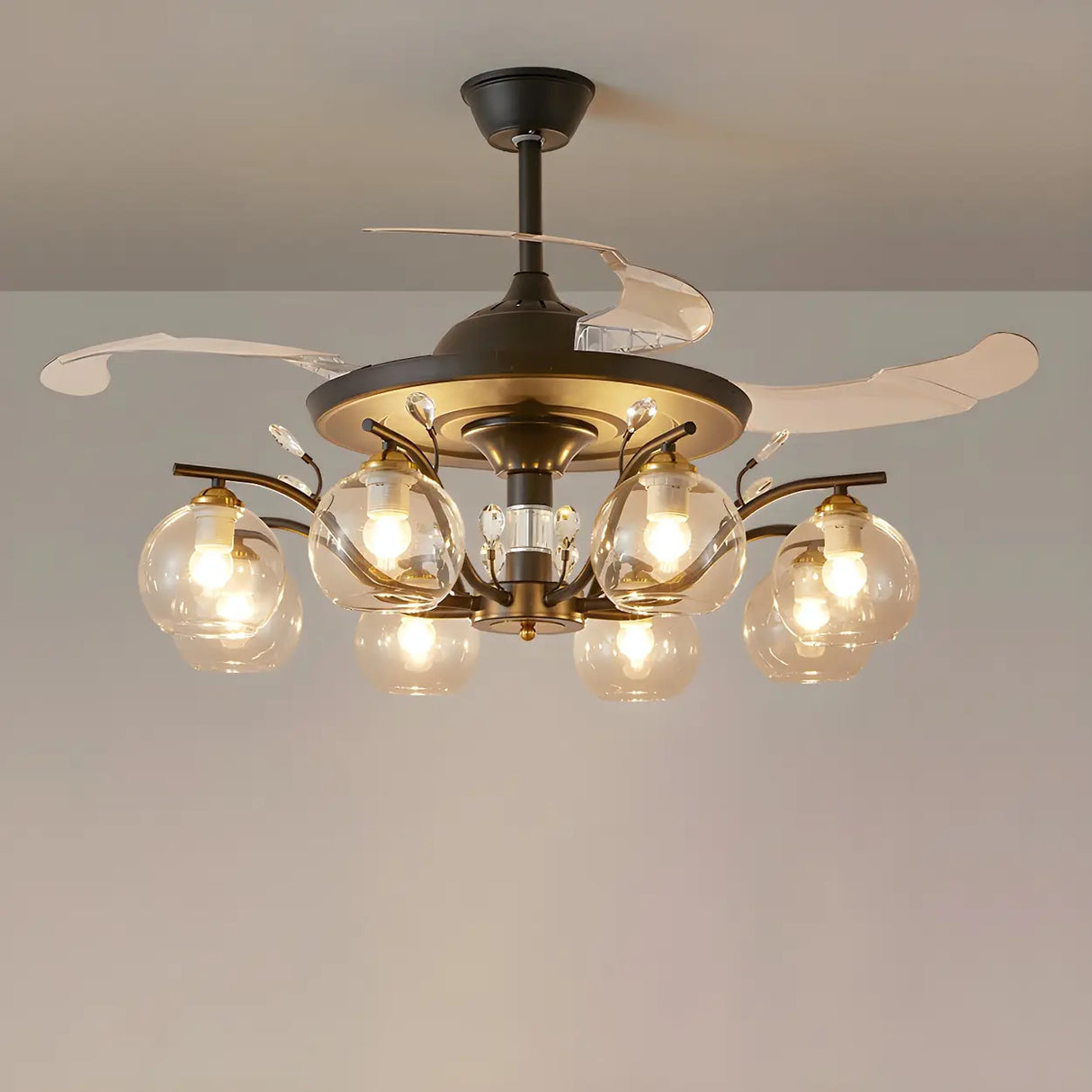 Elegant Multi-Light Glass Cover Chandelier Fan Lights Image - 6