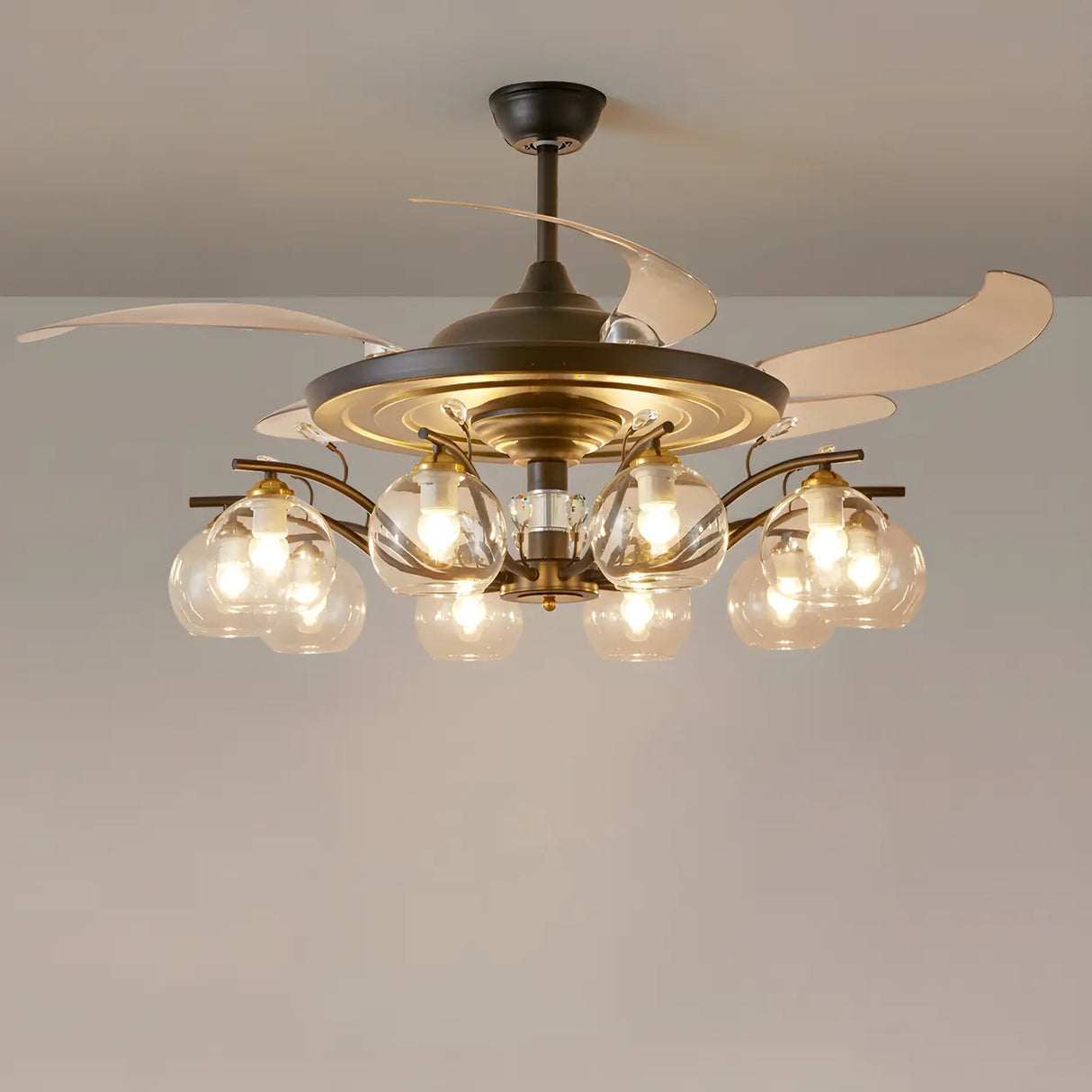 Elegant Multi-Light Glass Cover Chandelier Fan Lights Image - 7