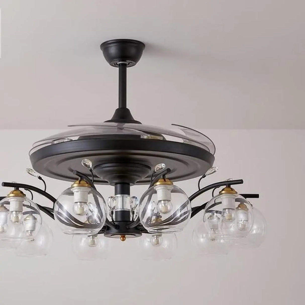 Elegant Multi-Light Glass Cover Chandelier Fan Lights Image - 10