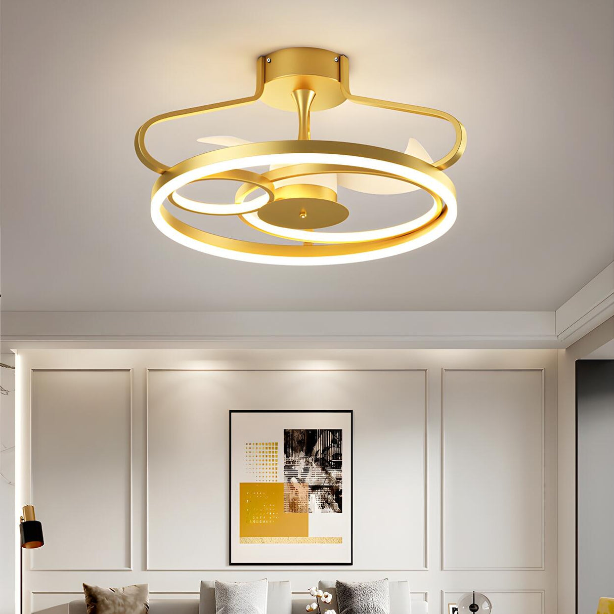 Elegant Multi-Ring Modern Metal Ceiling Fan with Light Image - 1