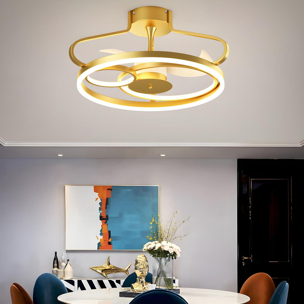 Elegant Multi-Ring Modern Metal Ceiling Fan with Light Image - 12