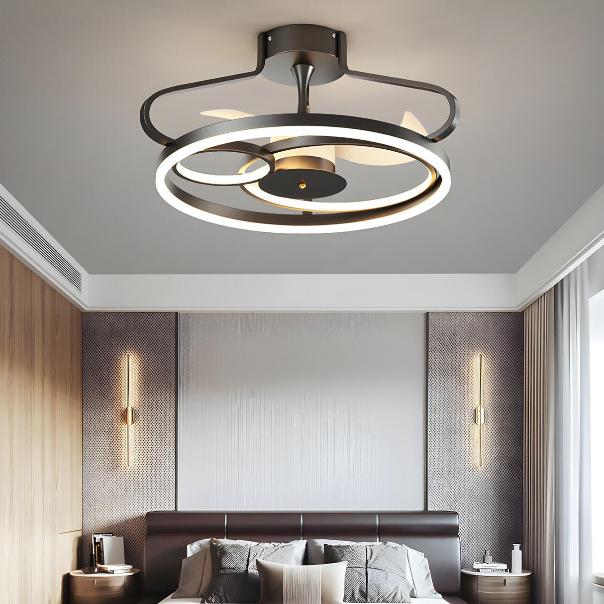 Elegant Multi-Ring Modern Metal Ceiling Fan with Light Image - 13