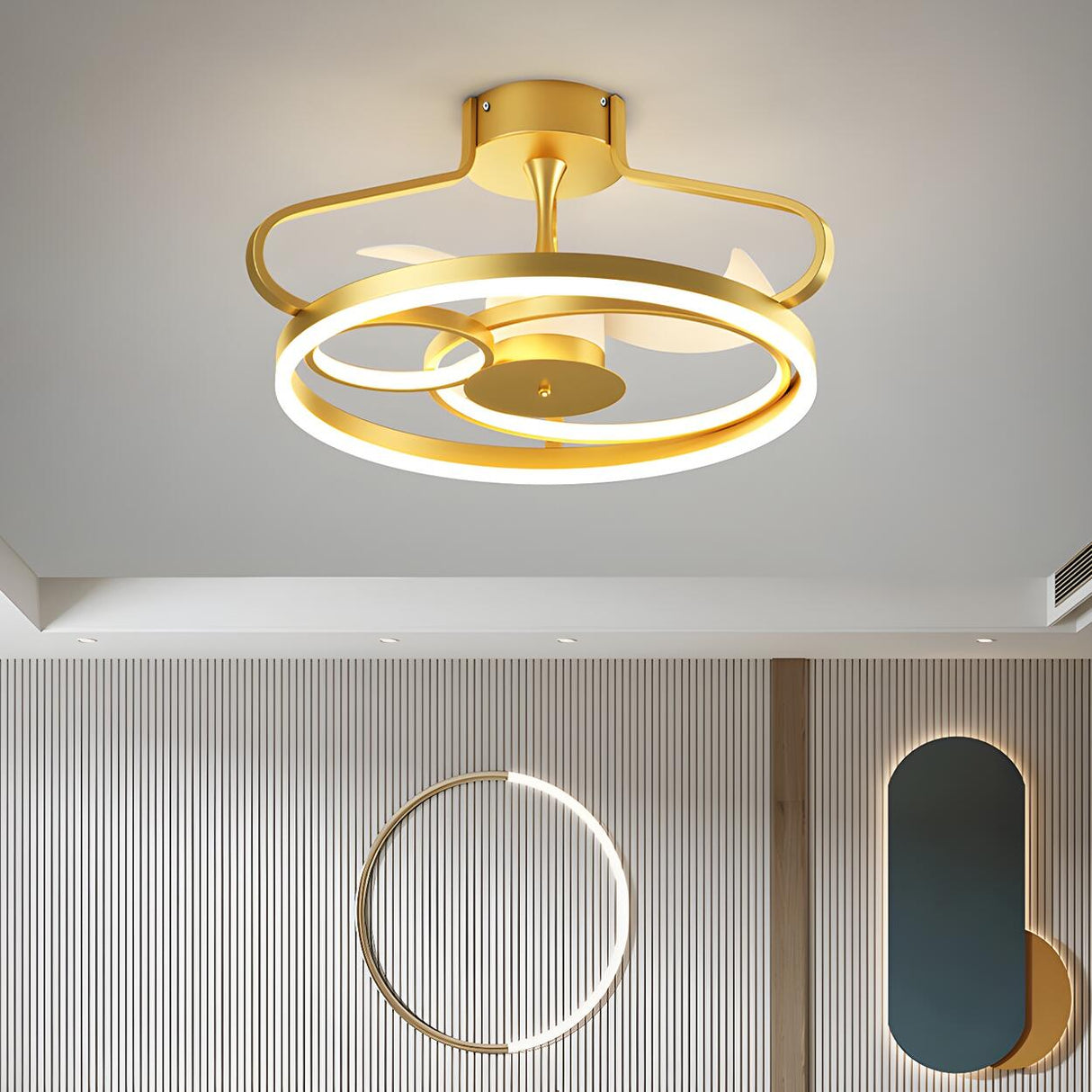 Elegant Multi-Ring Modern Metal Ceiling Fan with Light Image - 14