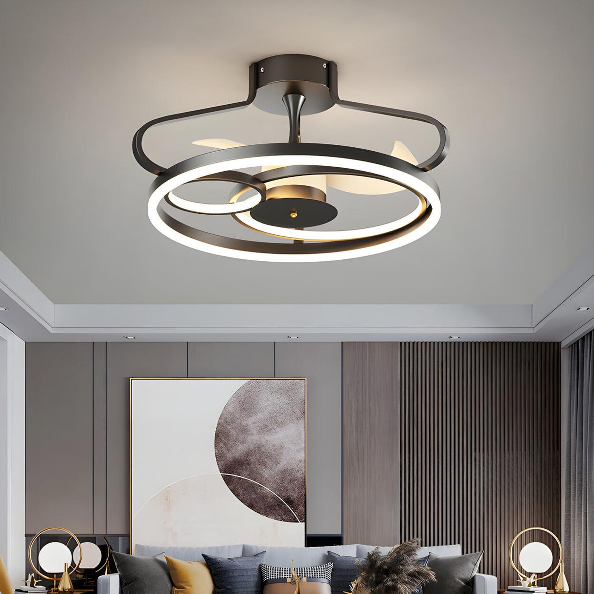 Elegant Multi-Ring Modern Metal Ceiling Fan with Light Image - 4