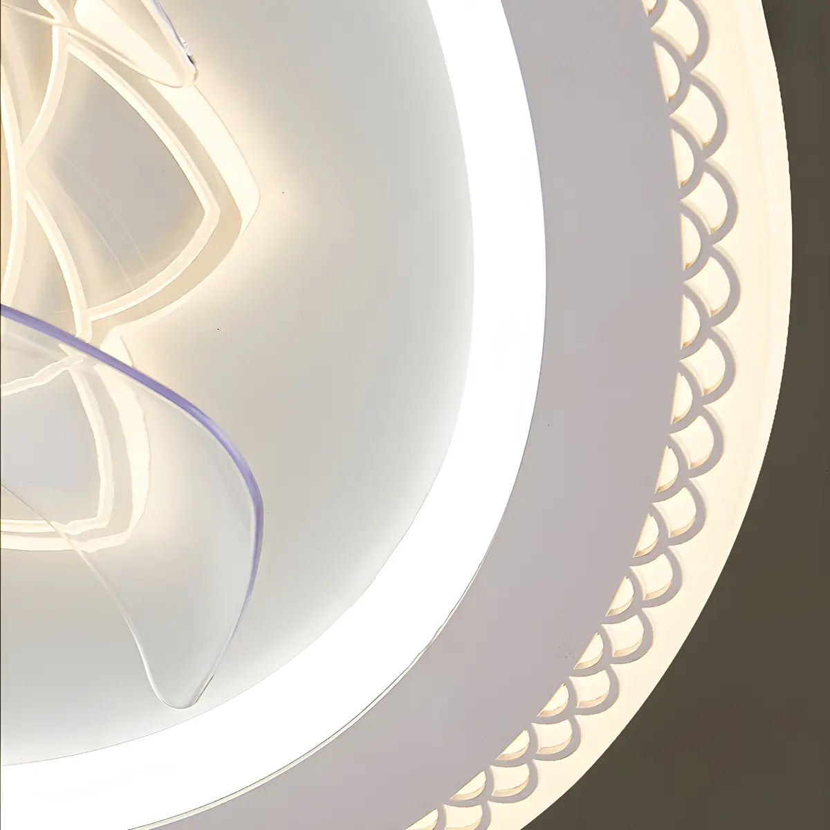 Elegant Pattern Round Flush Ceiling Fan with LED Light Image - 10