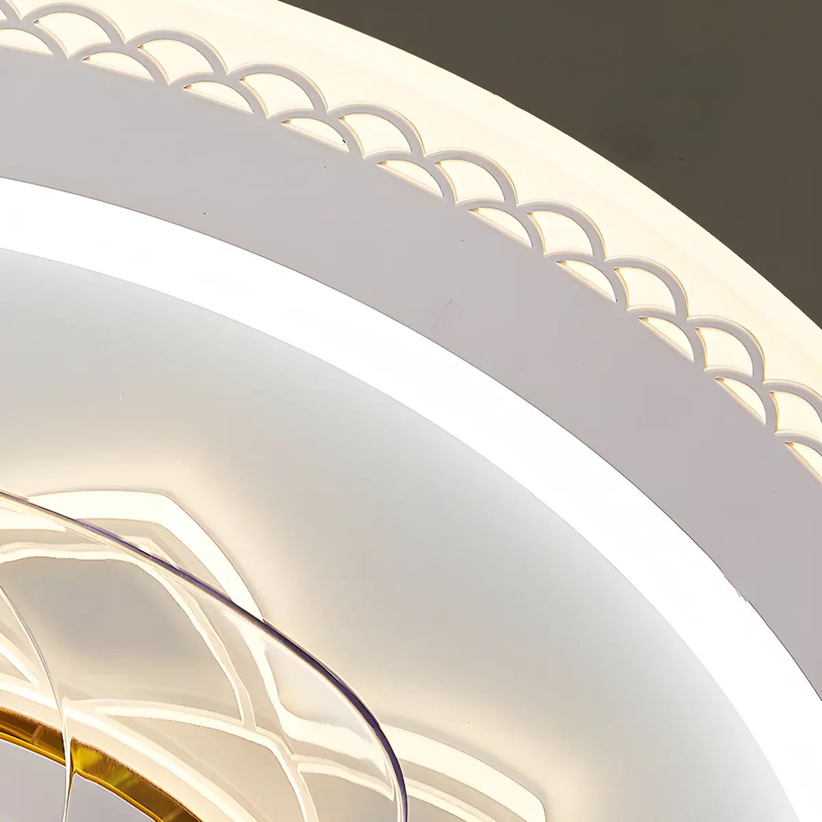Elegant Pattern Round Flush Ceiling Fan with LED Light Image - 11