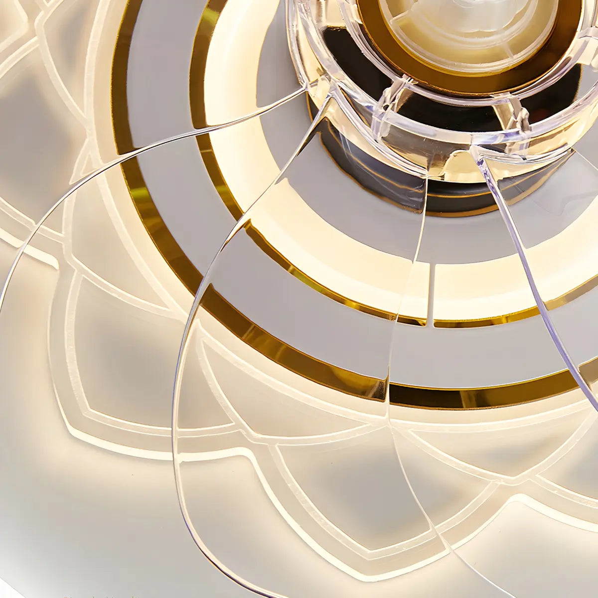 Elegant Pattern Round Flush Ceiling Fan with LED Light Image - 12