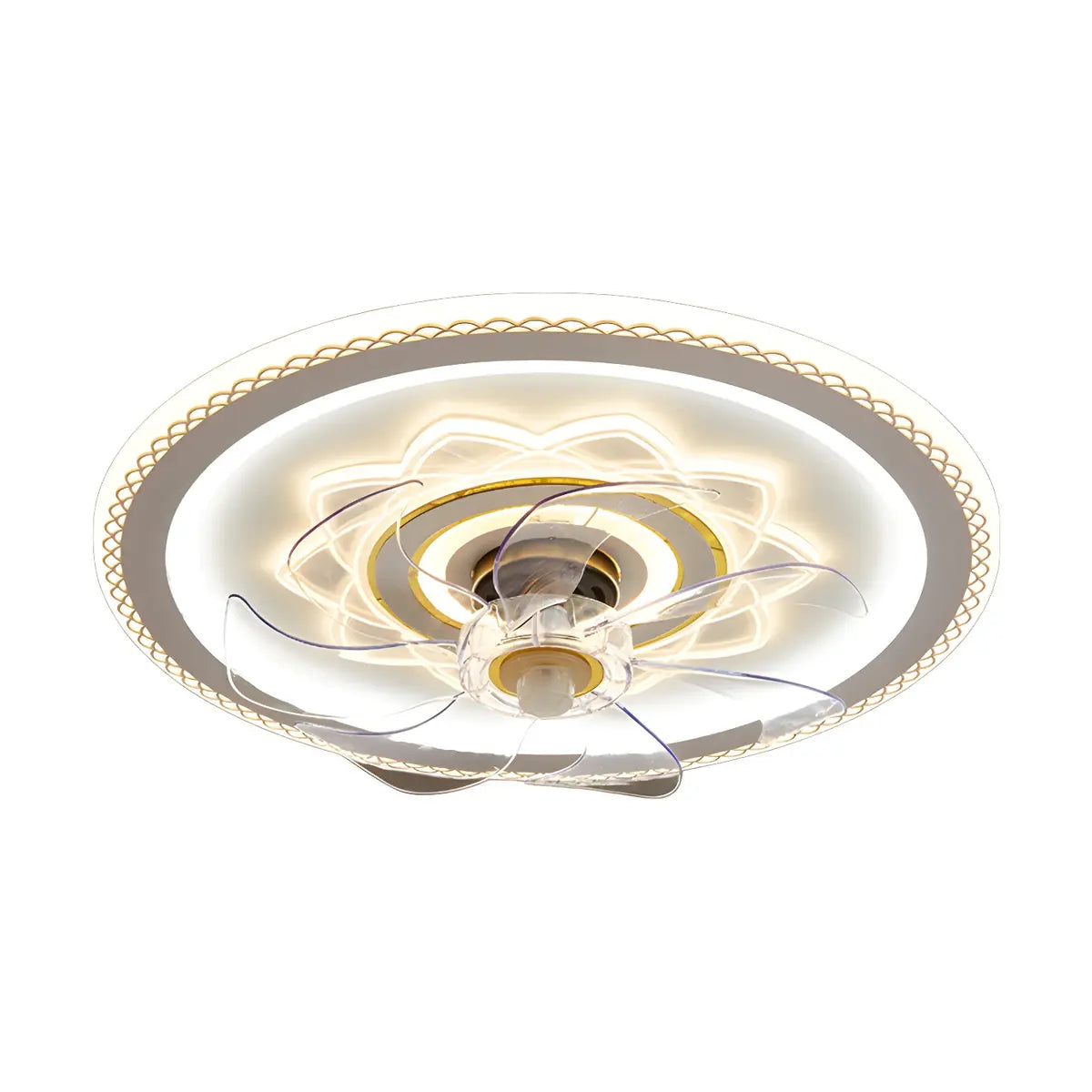 Elegant Pattern Round Flush Ceiling Fan with LED Light Image - 5