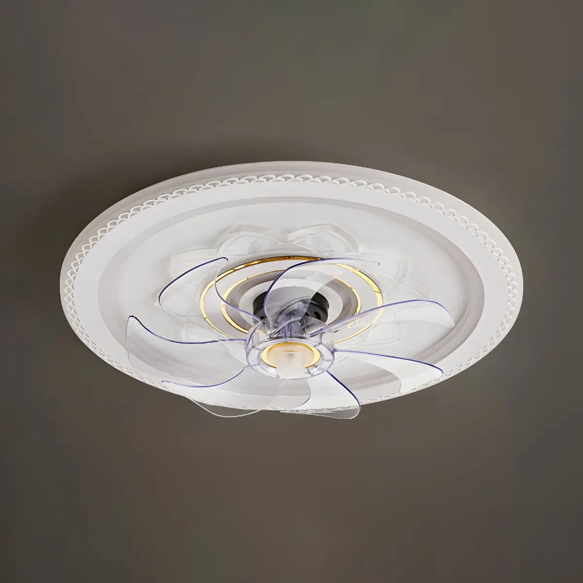 Elegant Pattern Round Flush Ceiling Fan with LED Light Image - 9