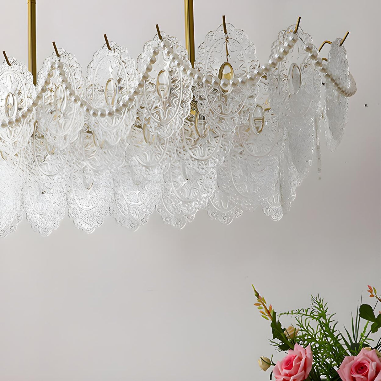 Elegant Pearl Carved Glass Island Chandelier Light Image - 11