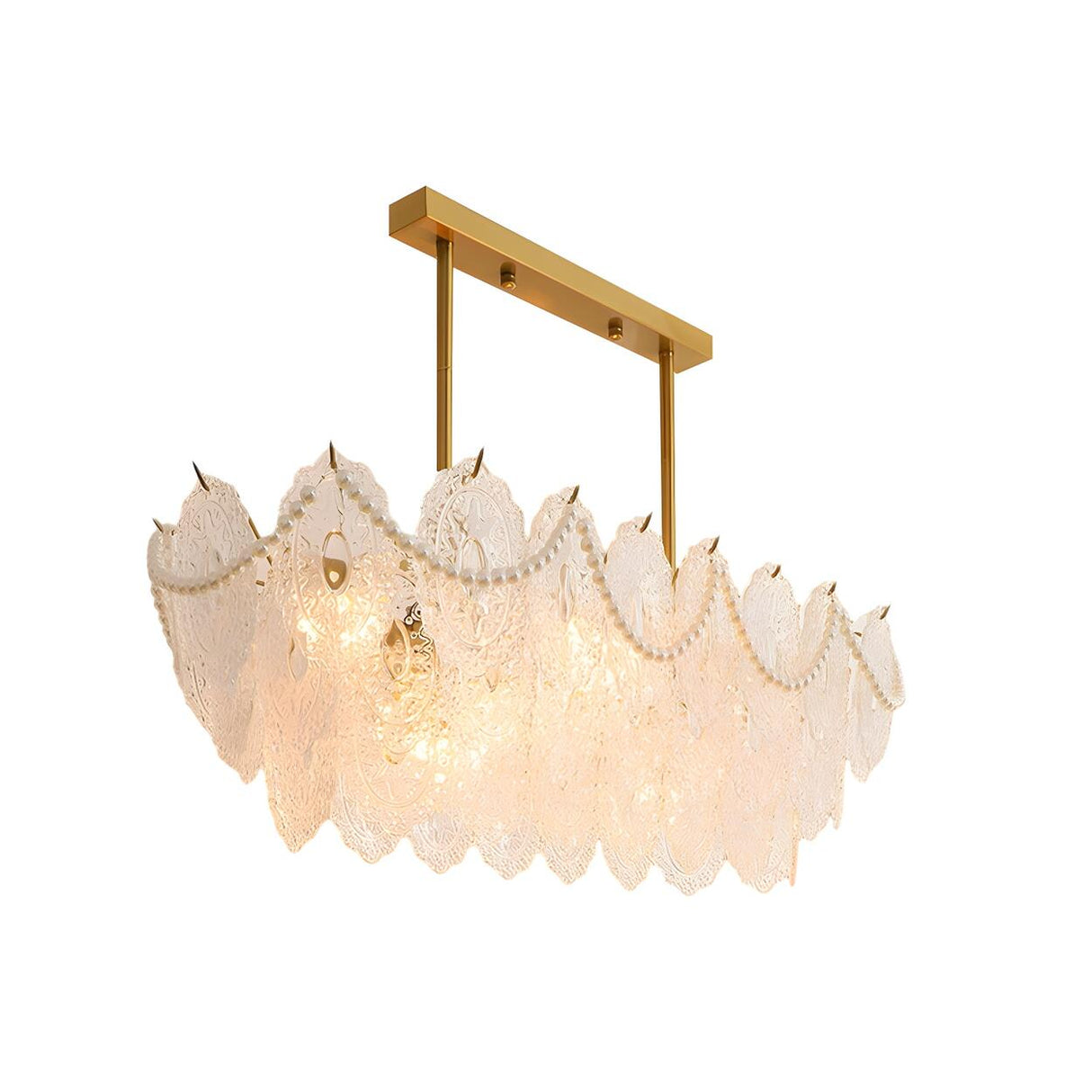 Elegant Pearl Carved Glass Island Chandelier Light Image - 7