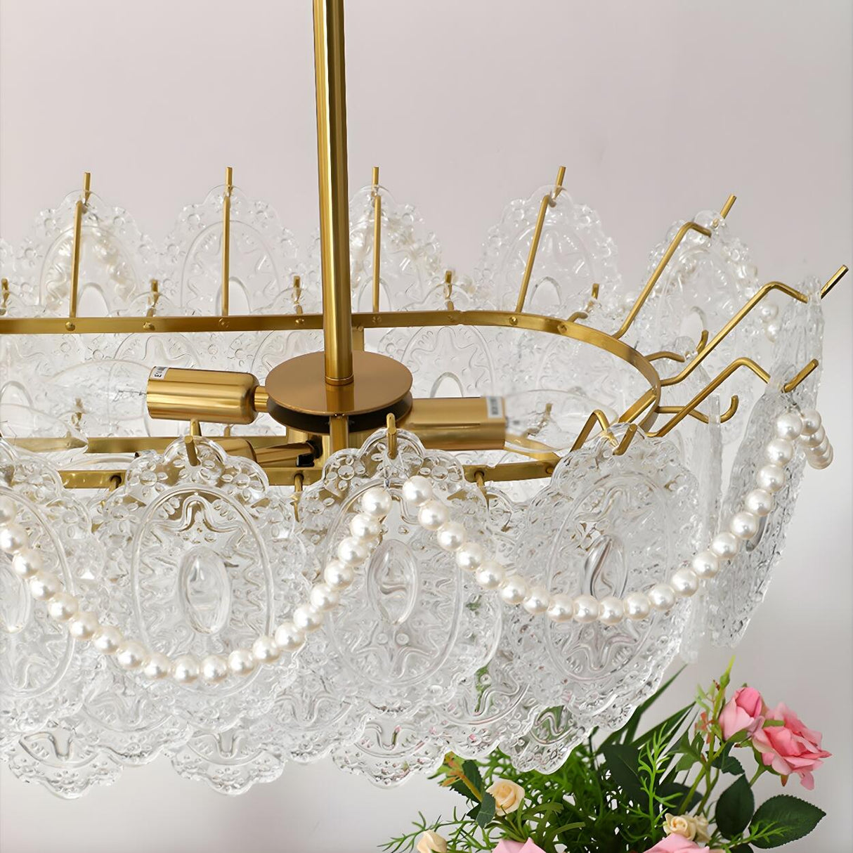 Elegant Pearl Carved Glass Island Chandelier Light Image - 8