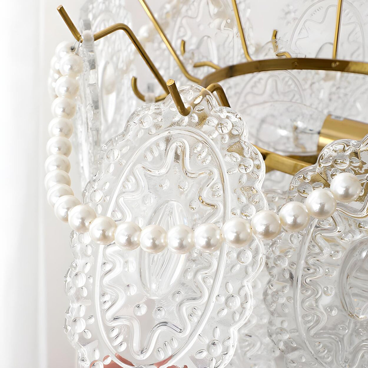 Elegant Pearl Carved Glass Island Chandelier Light Image - 9