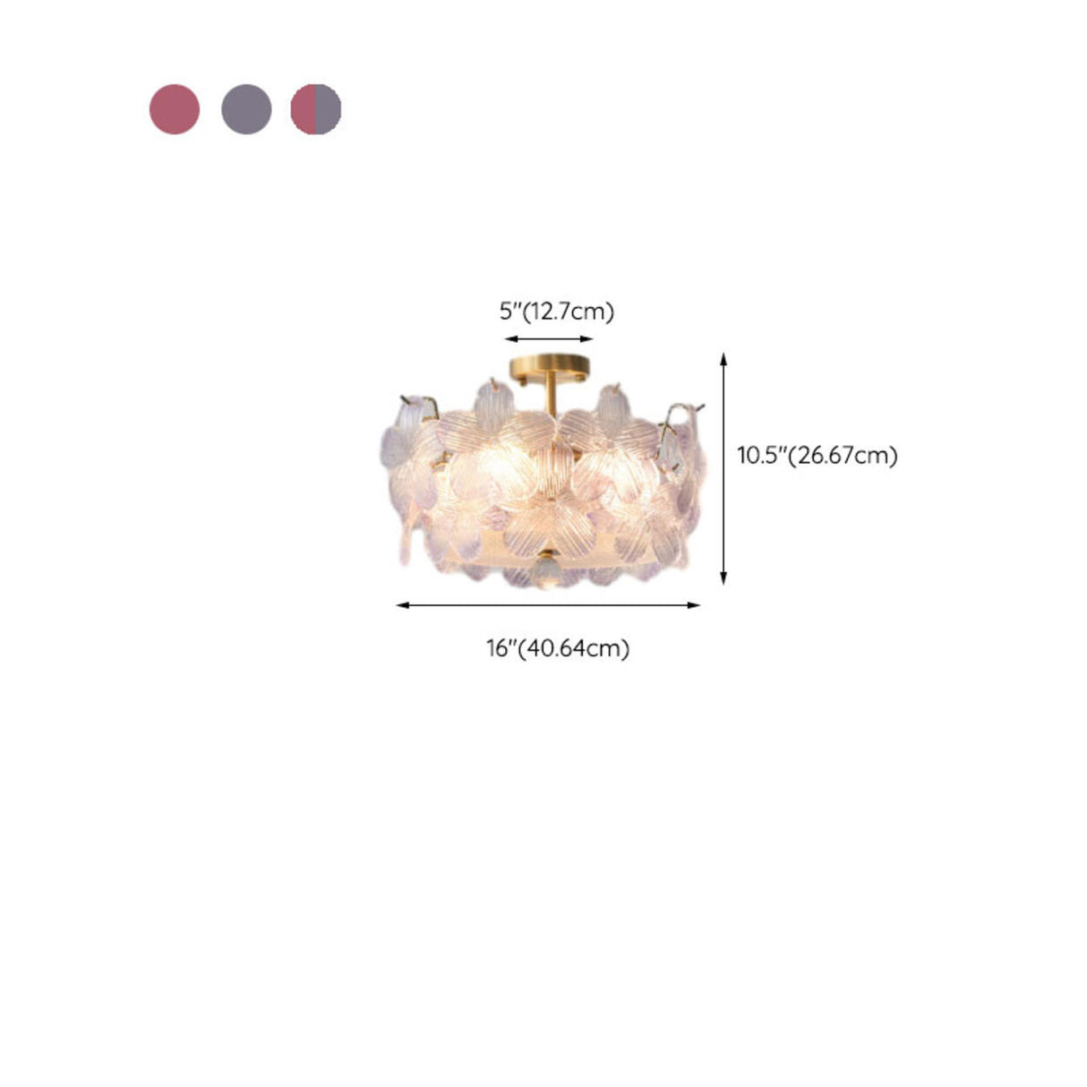 Elegant Pearl Pink Floral Glass Semi-Flush Mount Light