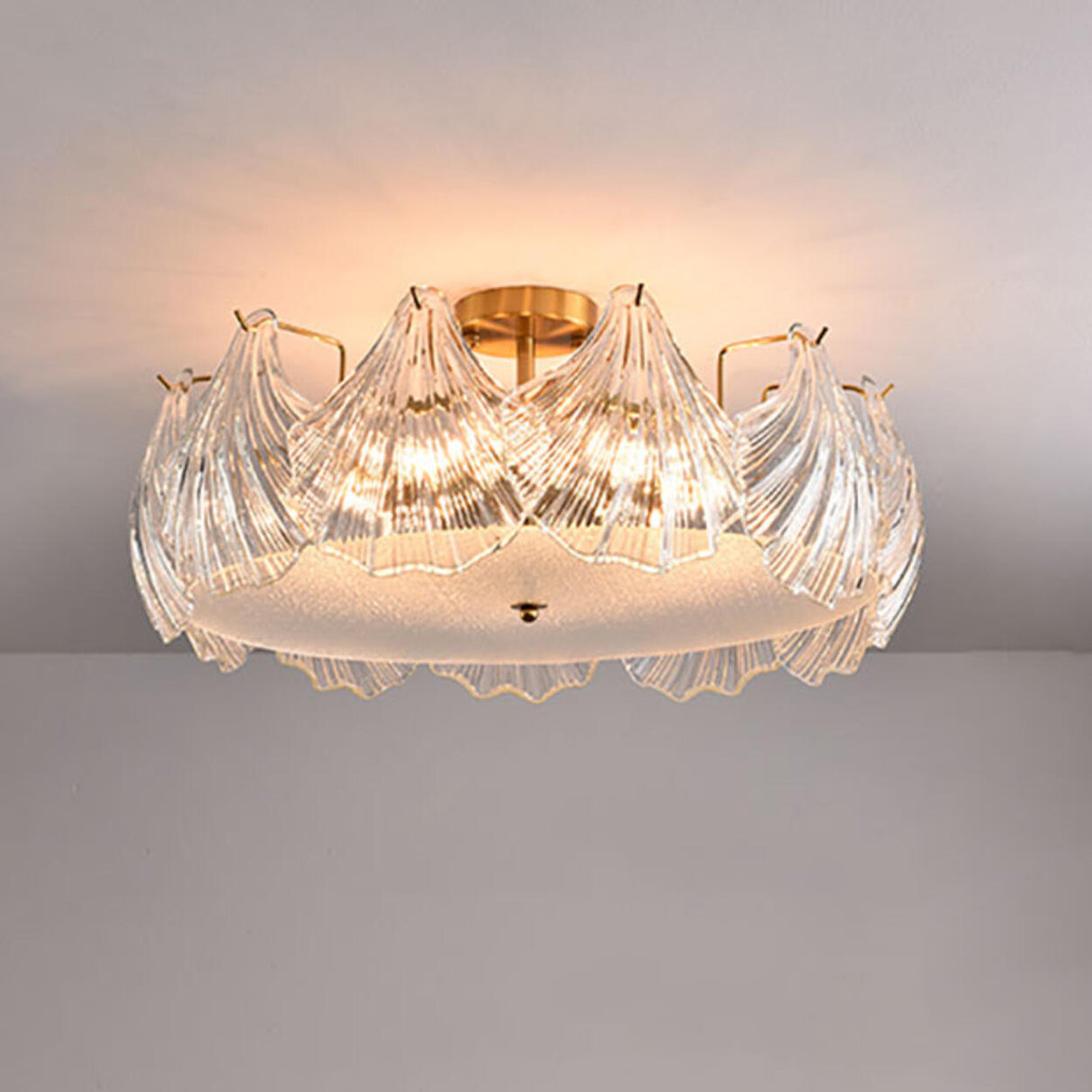 Elegant Pearl Shell Glass Semi-Flush Mount Ceiling Lamp Image - 10