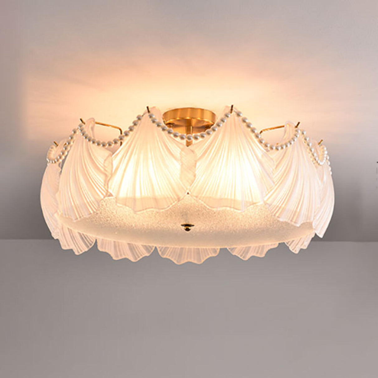 Elegant Pearl Shell Glass Semi-Flush Mount Ceiling Lamp Image - 11