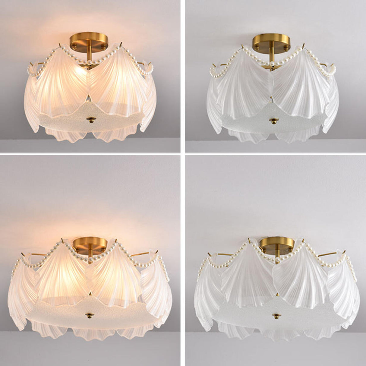 Elegant Pearl Shell Glass Semi-Flush Mount Ceiling Lamp Image - 12