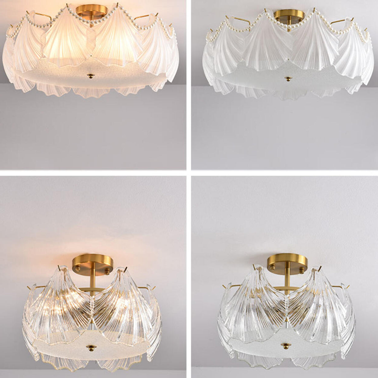 Elegant Pearl Shell Glass Semi-Flush Mount Ceiling Lamp Image - 13