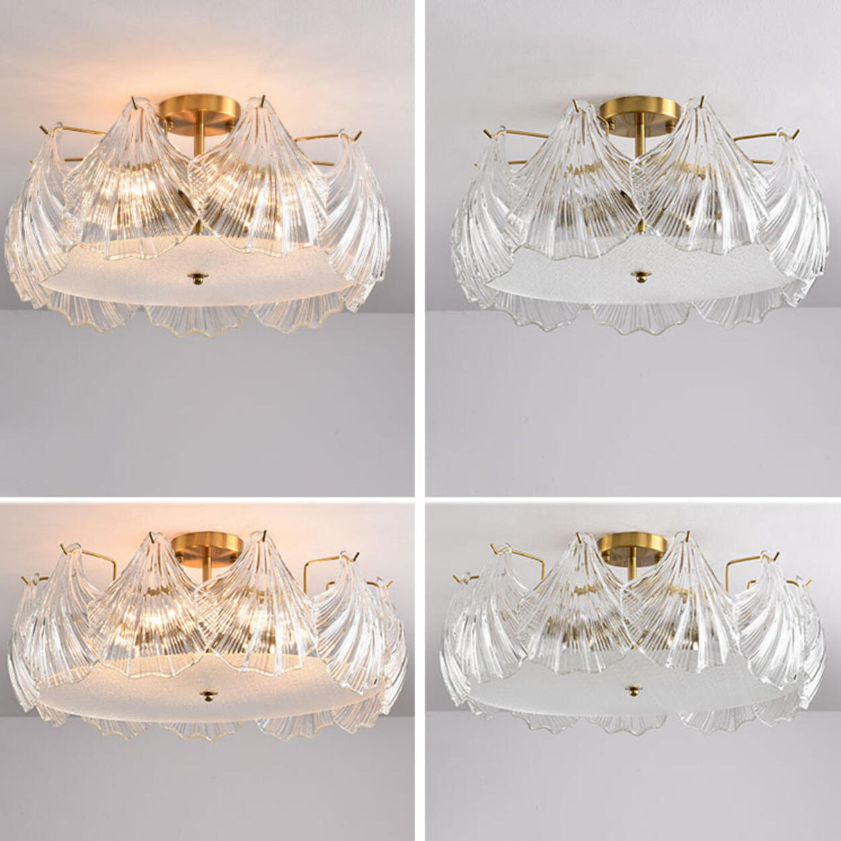 Elegant Pearl Shell Glass Semi-Flush Mount Ceiling Lamp Image - 14