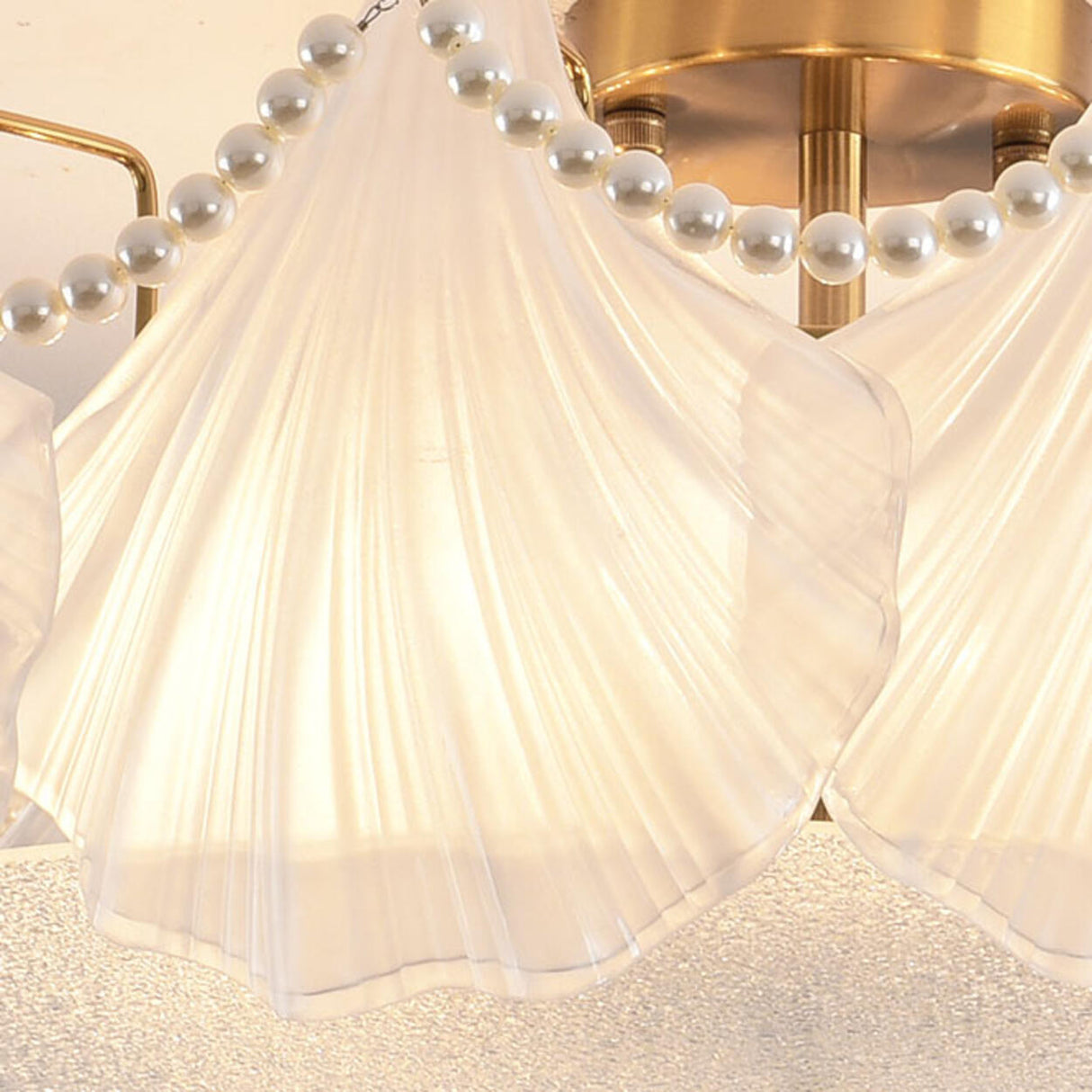 Elegant Pearl Shell Glass Semi-Flush Mount Ceiling Lamp Image - 17