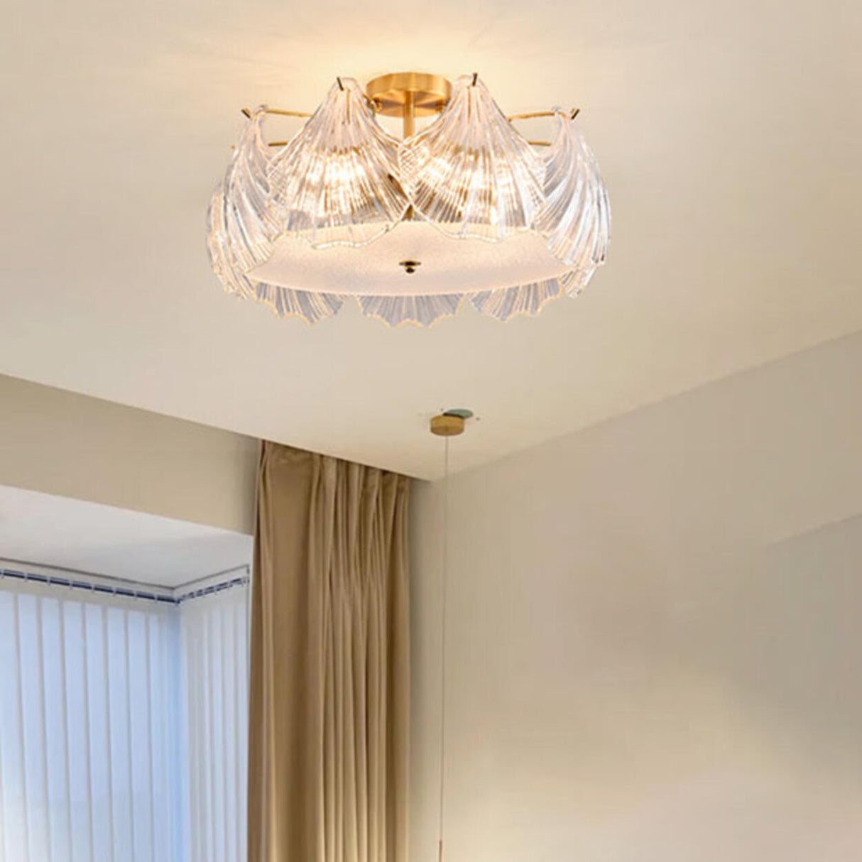 Elegant Pearl Shell Glass Semi-Flush Mount Ceiling Lamp Image - 20
