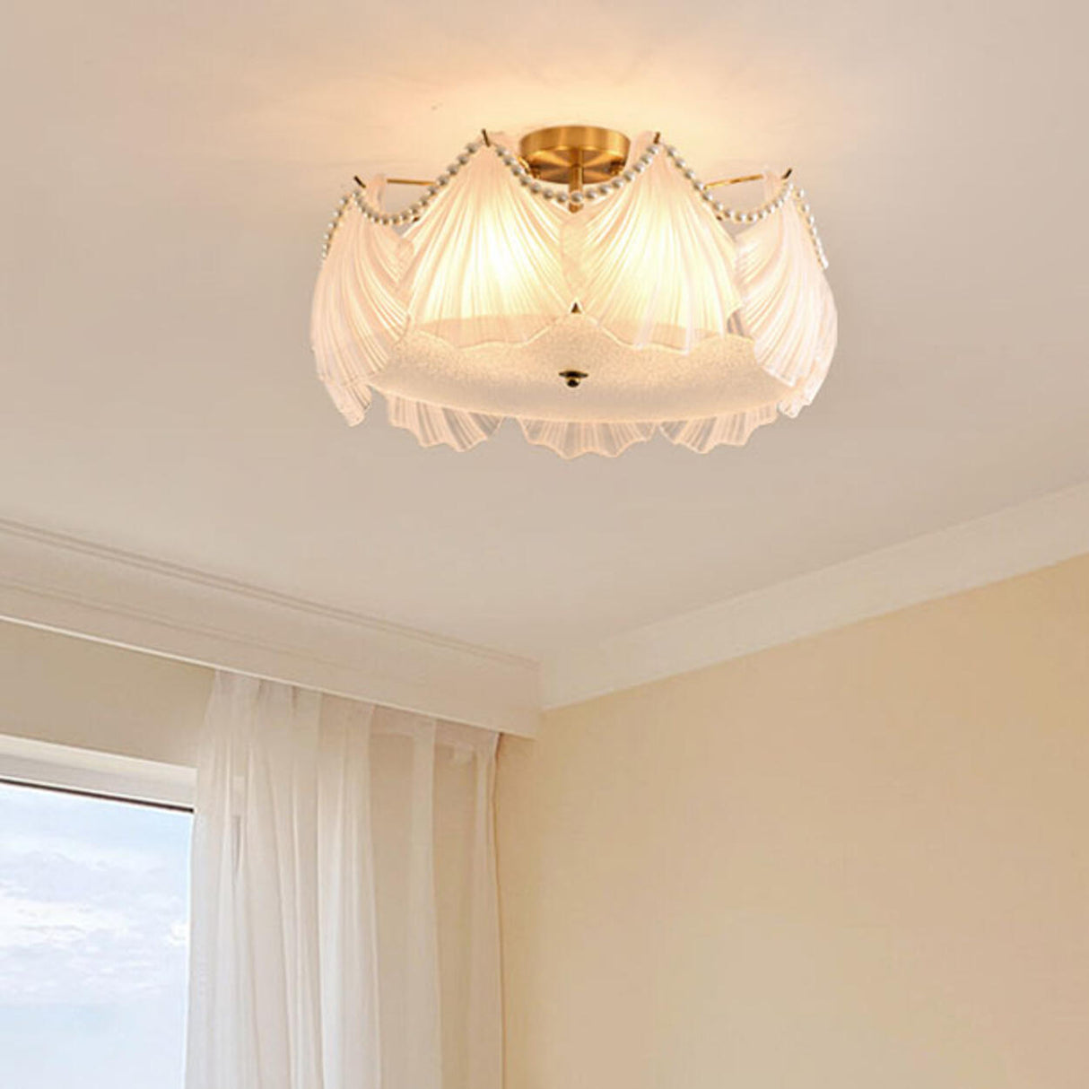 Elegant Pearl Shell Glass Semi-Flush Mount Ceiling Lamp Image - 21
