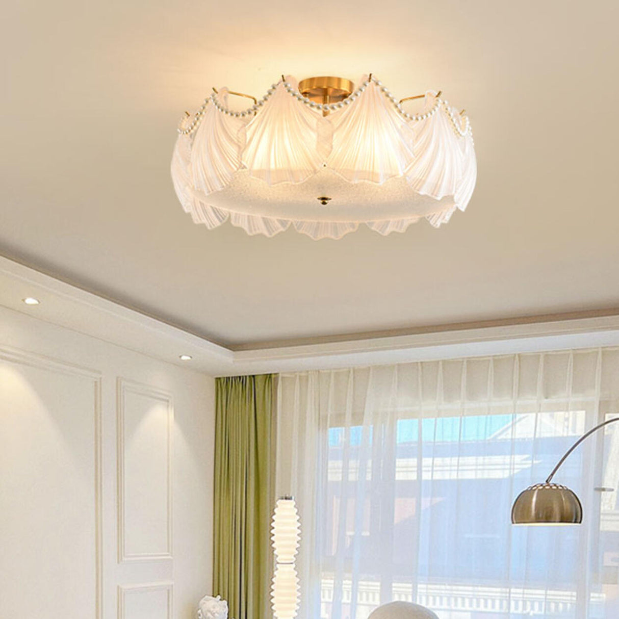 Elegant Pearl Shell Glass Semi-Flush Mount Ceiling Lamp Image - 23