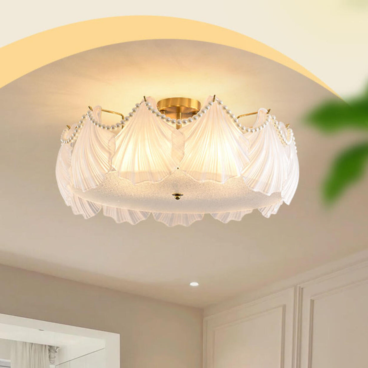 Elegant Pearl Shell Glass Semi-Flush Mount Ceiling Lamp Image - 24