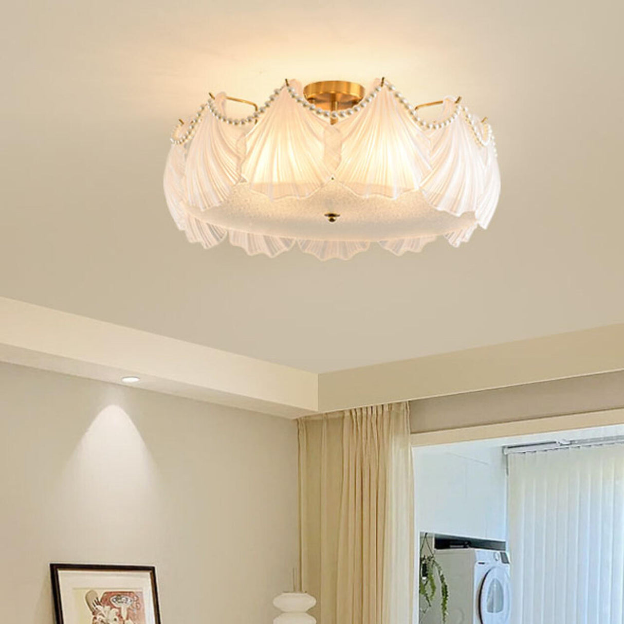 Elegant Pearl Shell Glass Semi-Flush Mount Ceiling Lamp Image - 3