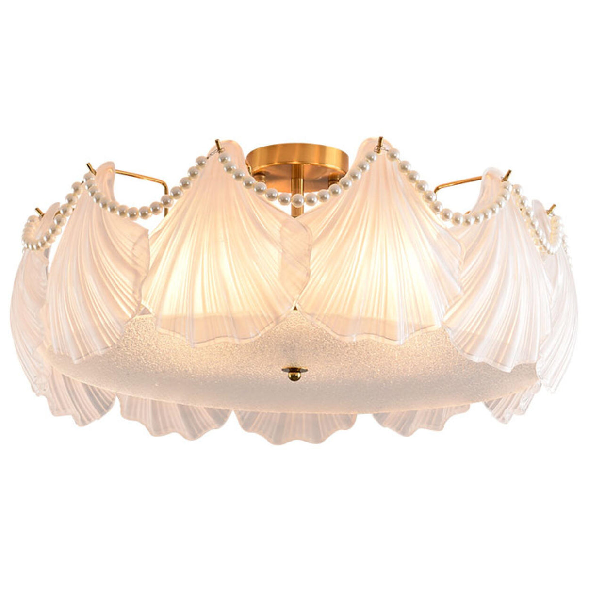 Elegant Pearl Shell Glass Semi-Flush Mount Ceiling Lamp Image - 5