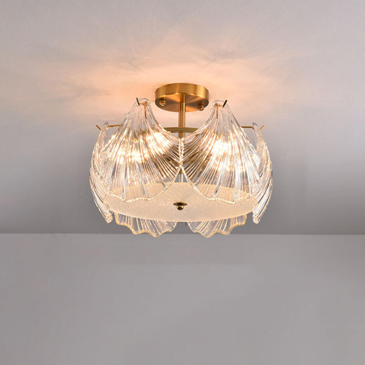 Elegant Pearl Shell Glass Semi-Flush Mount Ceiling Lamp Image - 6