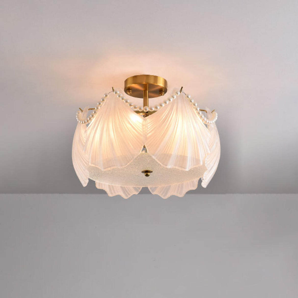 Elegant Pearl Shell Glass Semi-Flush Mount Ceiling Lamp Image - 7