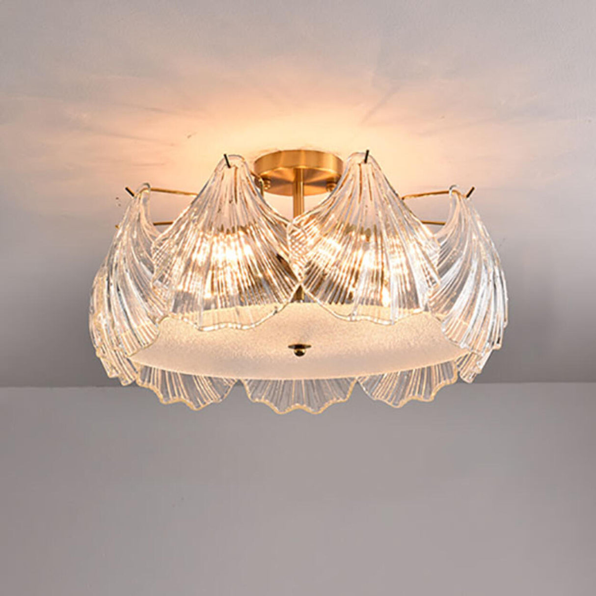 Elegant Pearl Shell Glass Semi-Flush Mount Ceiling Lamp Image - 8