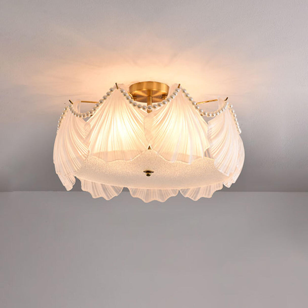 Elegant Pearl Shell Glass Semi-Flush Mount Ceiling Lamp Image - 9