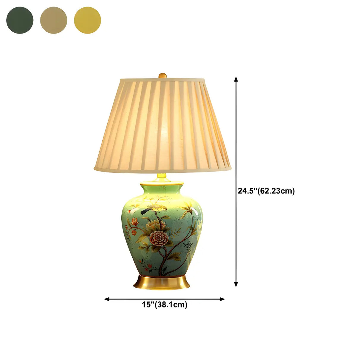 Elegant Pleated Fabric Floral Ceramic Base Table Lamp