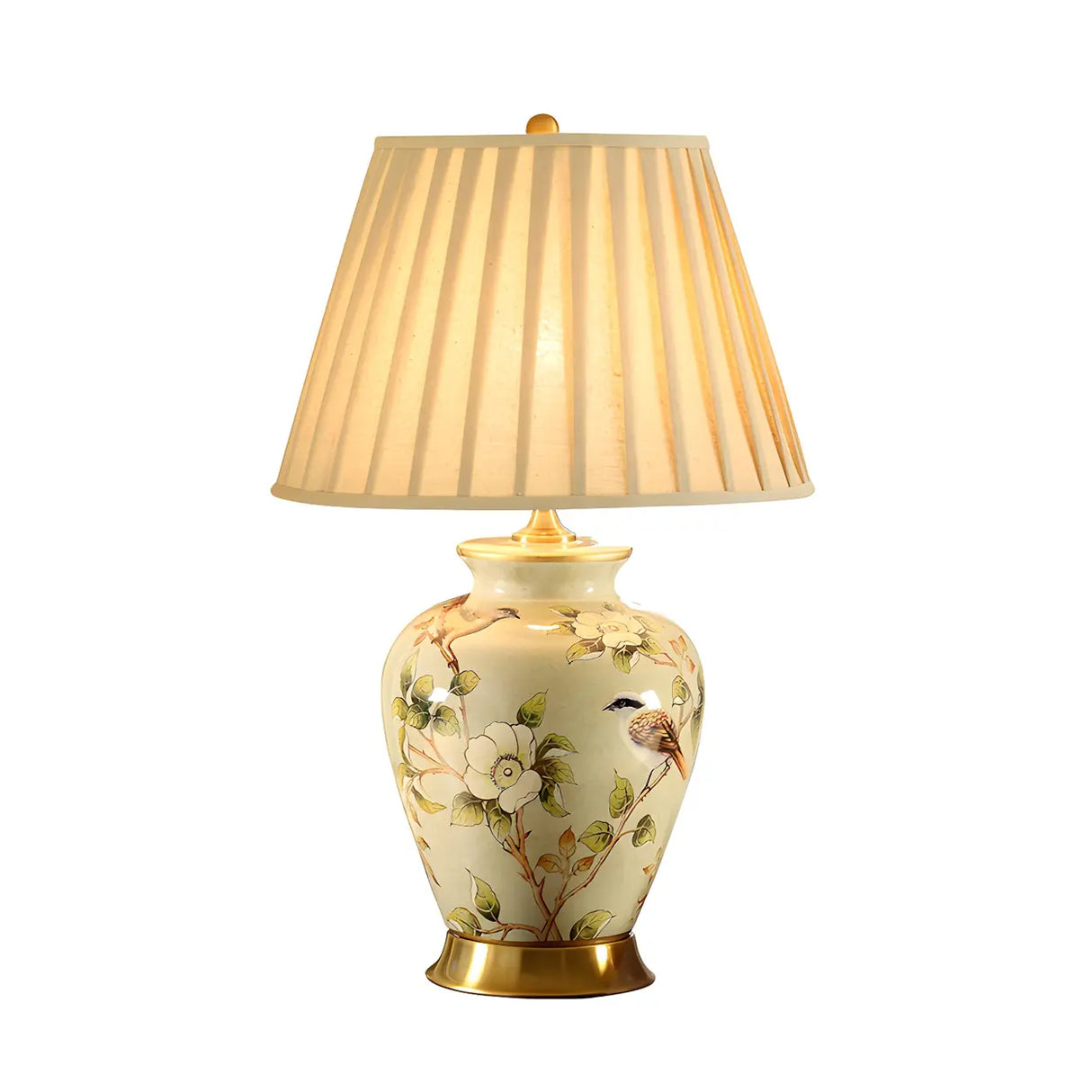 Elegant Pleated Fabric Floral Ceramic Base Table Lamp Image - 4
