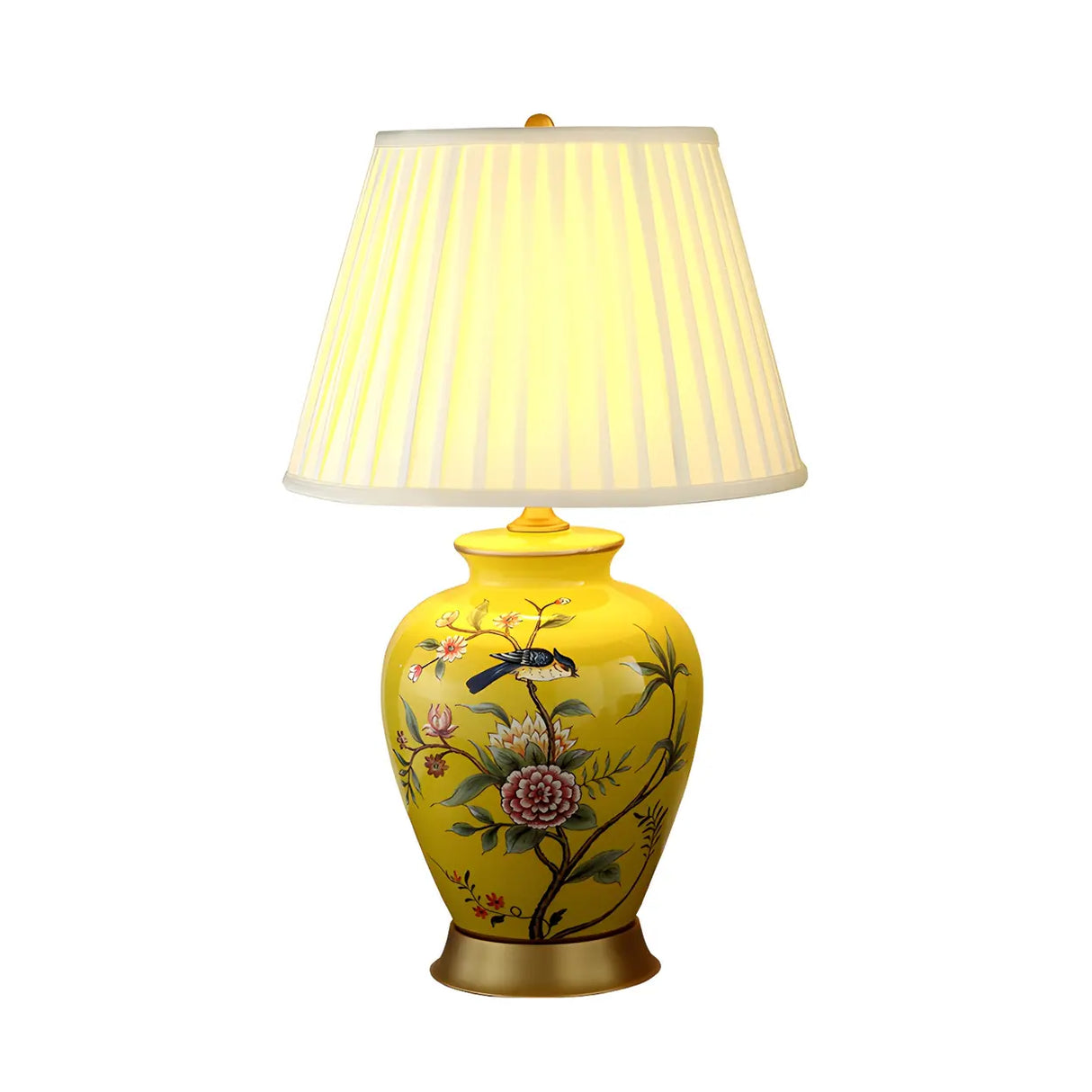 Elegant Pleated Fabric Floral Ceramic Base Table Lamp Image - 10