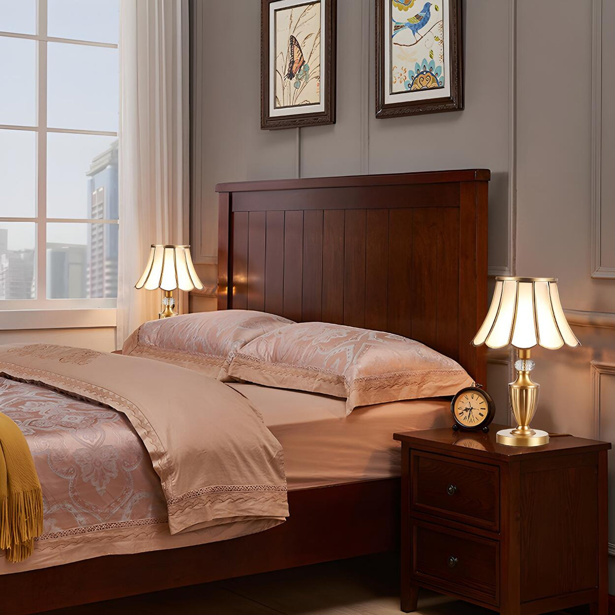 Elegant Post-Modern Golden Drum Shade Metal Table Lamp Image - 12