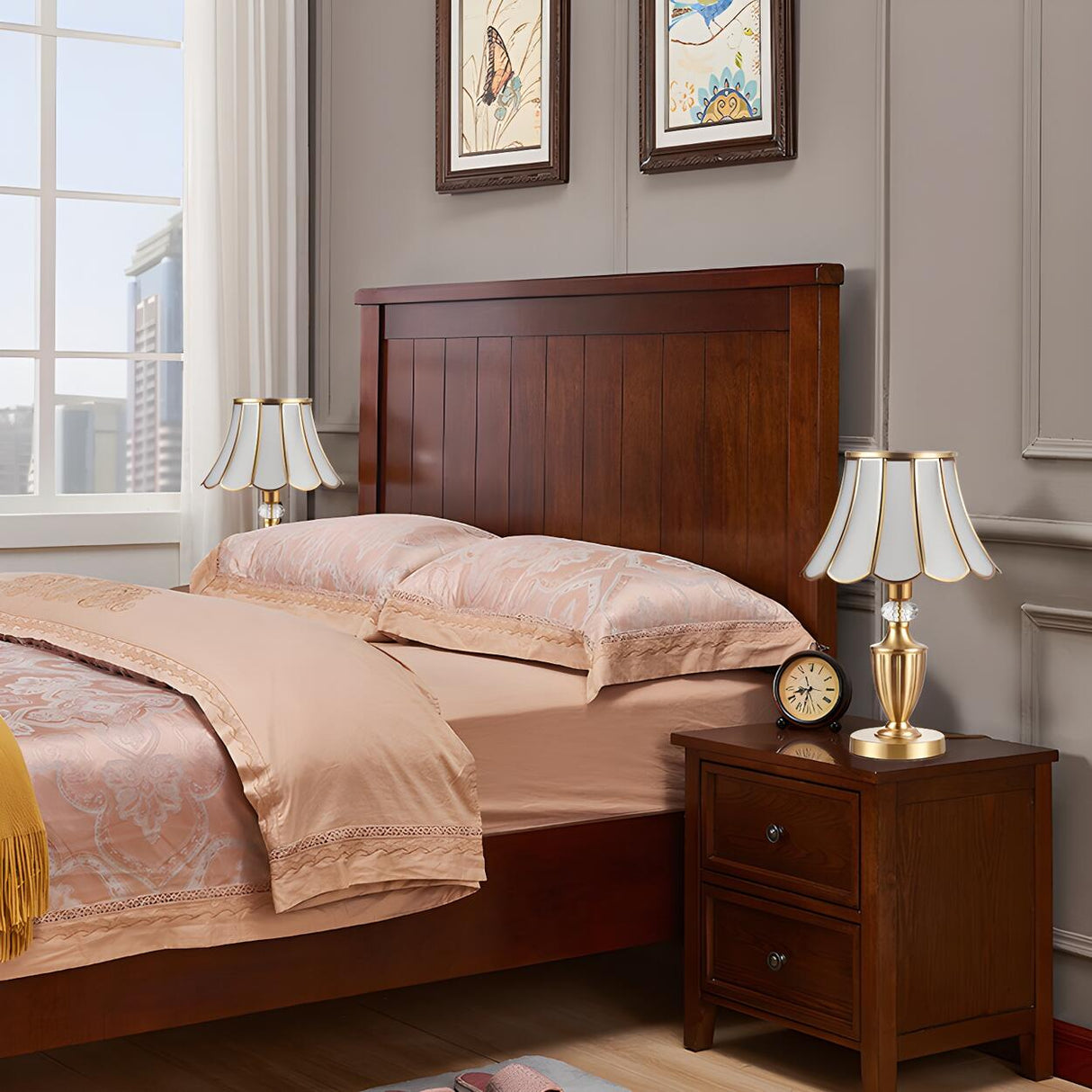 Elegant Post-Modern Golden Drum Shade Metal Table Lamp Image - 13